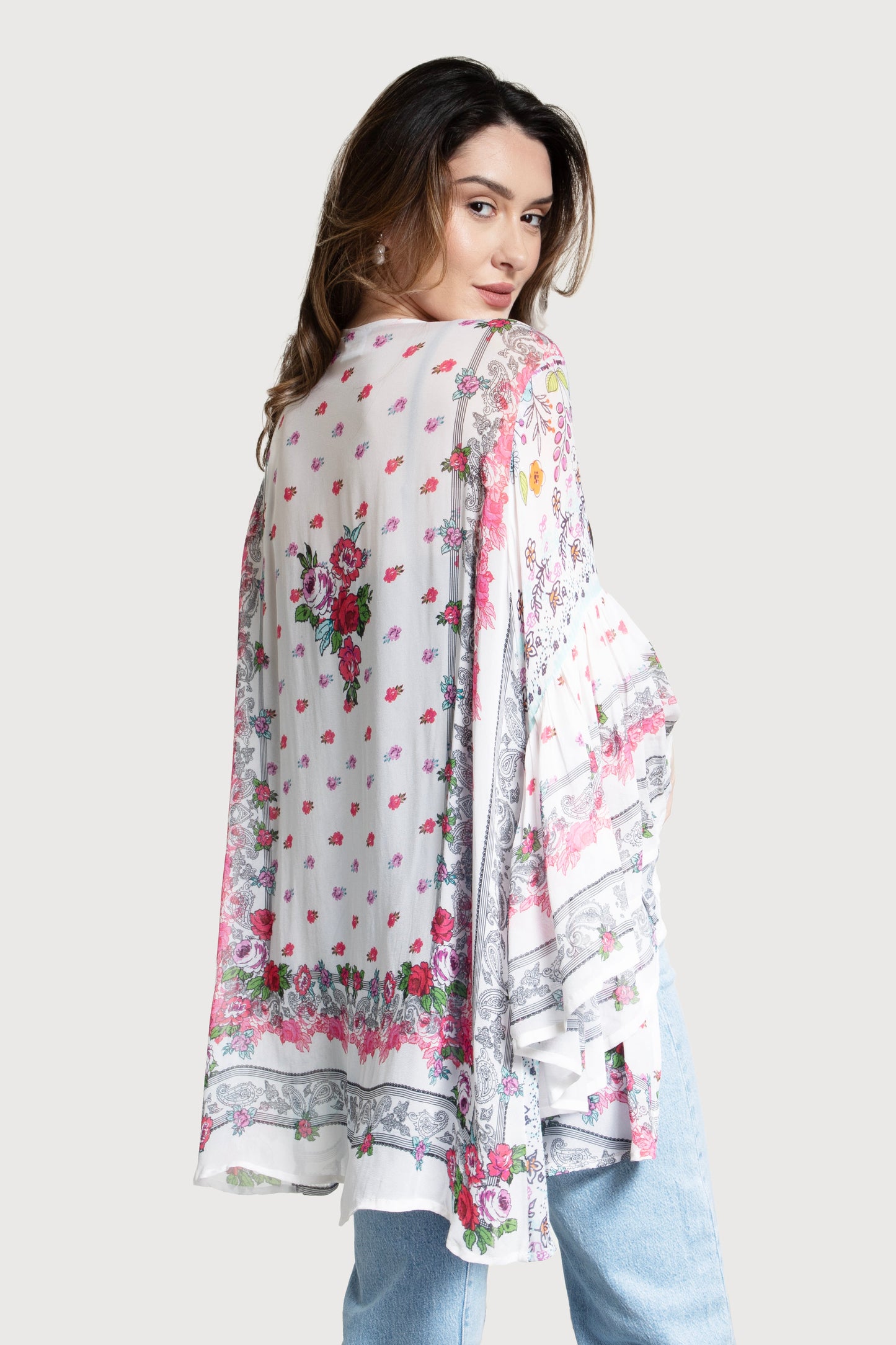 Mystical Garden Ruffle Sleeve Kimono – Pink