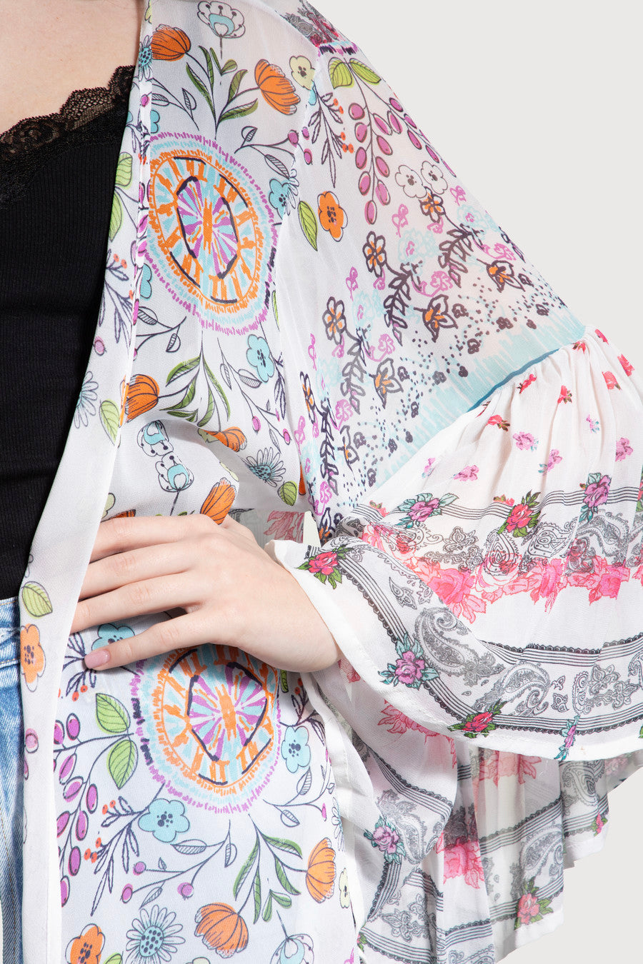 Mystical Garden Ruffle Sleeve Kimono – Pink