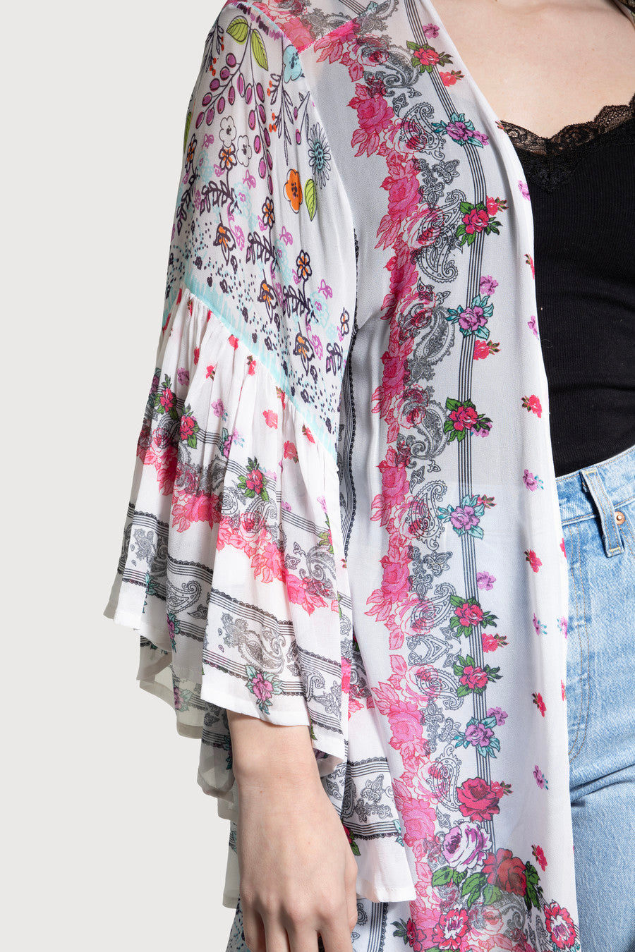 Mystical Garden Ruffle Sleeve Kimono – Pink