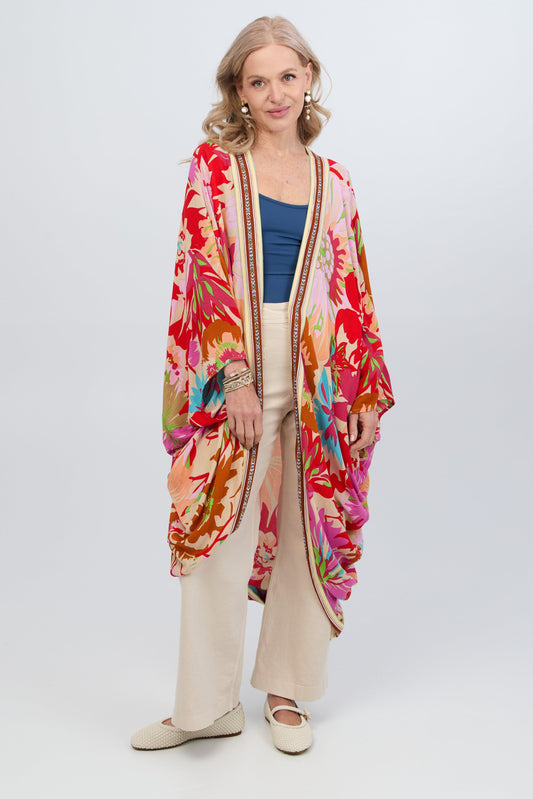 Wing Sleeve Floral Kimono