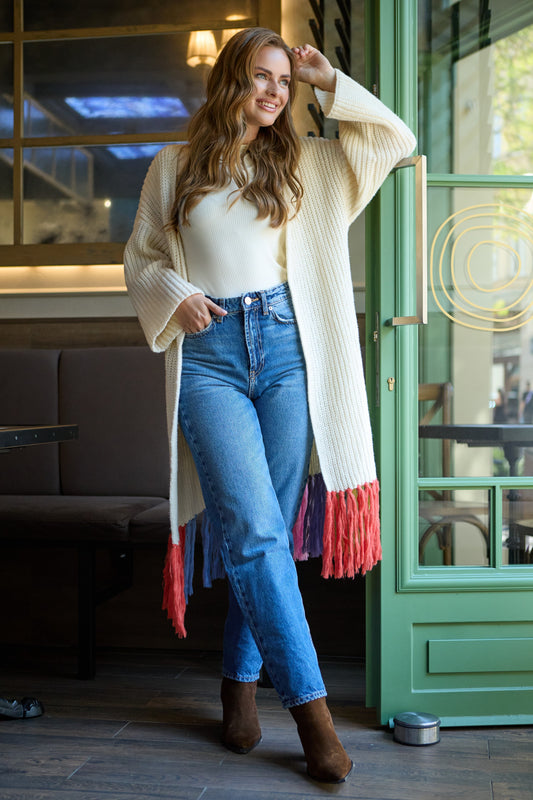 Rainbow Tassel Knit Kimono