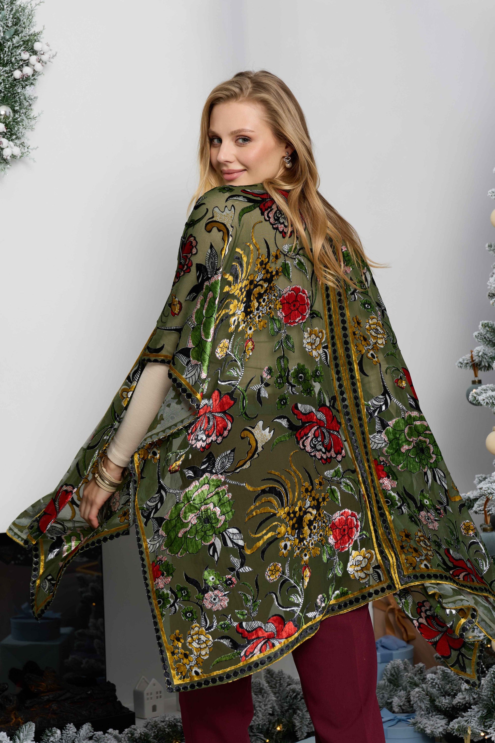 Floral Sheer Velvet Ruana