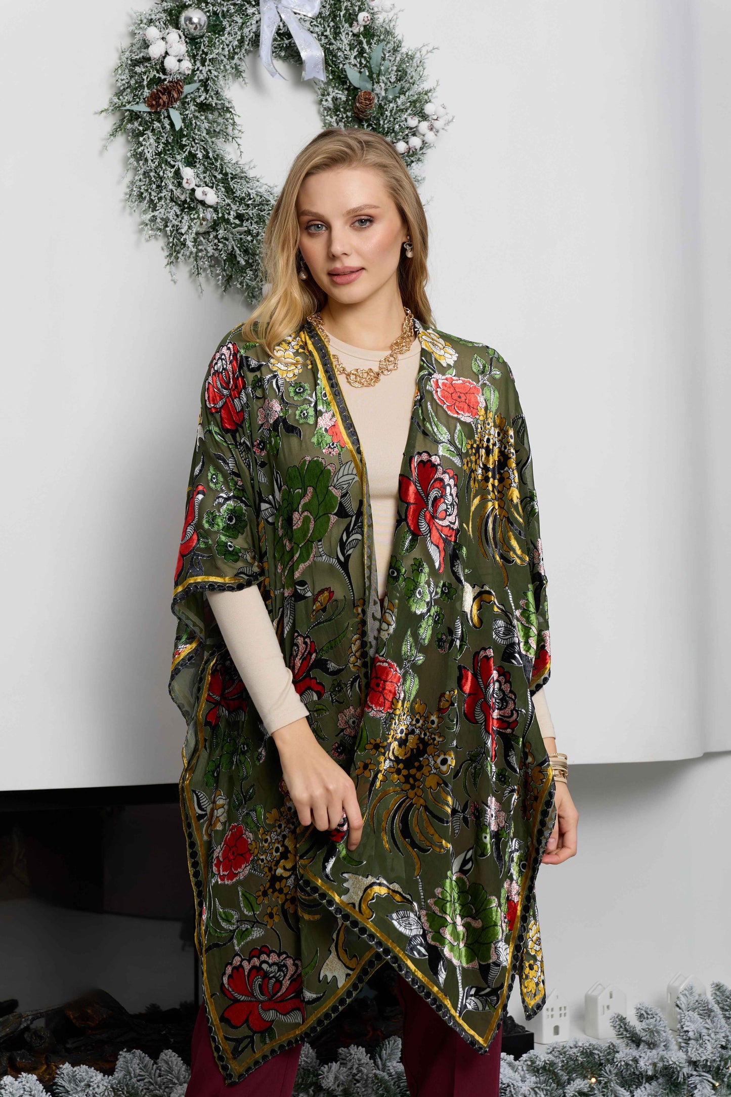 Floral Sheer Velvet Ruana
