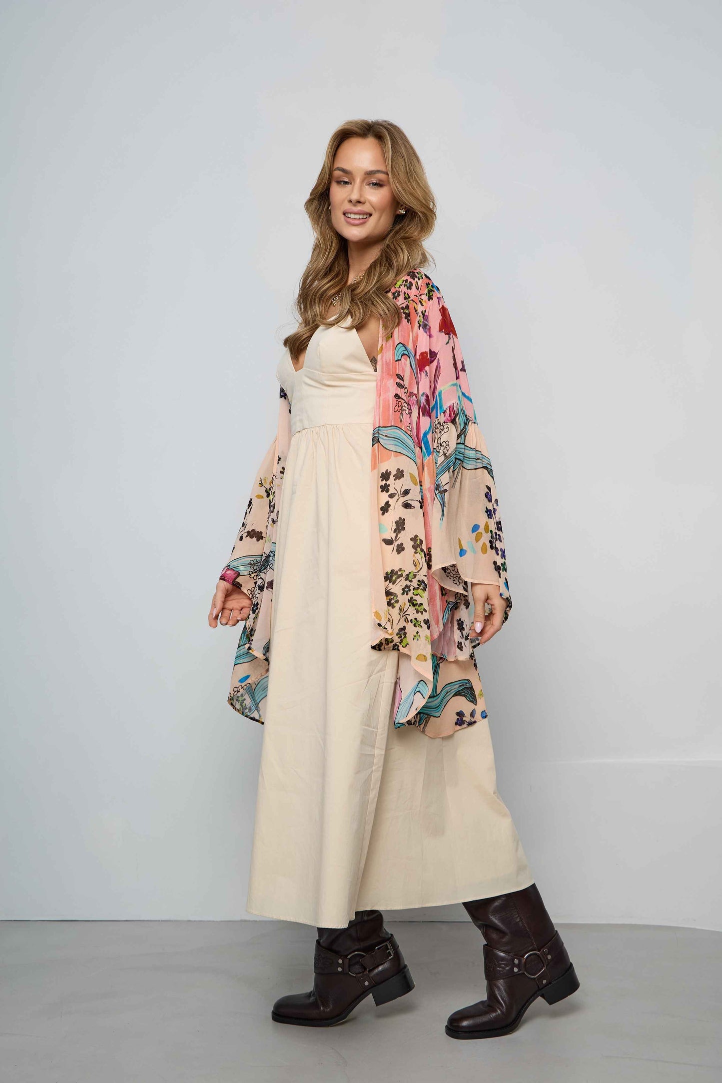 Mystical Garden Ruffle Sleeve Kimono – Pink