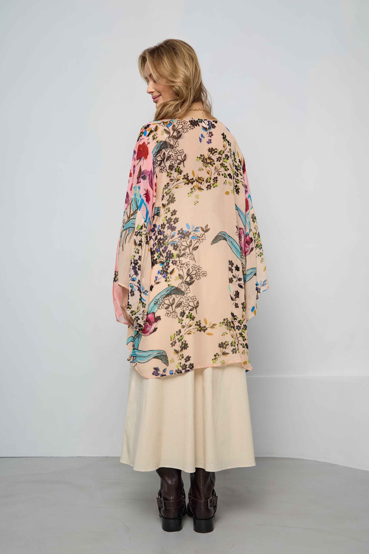 Mystical Garden Ruffle Sleeve Kimono – Pink