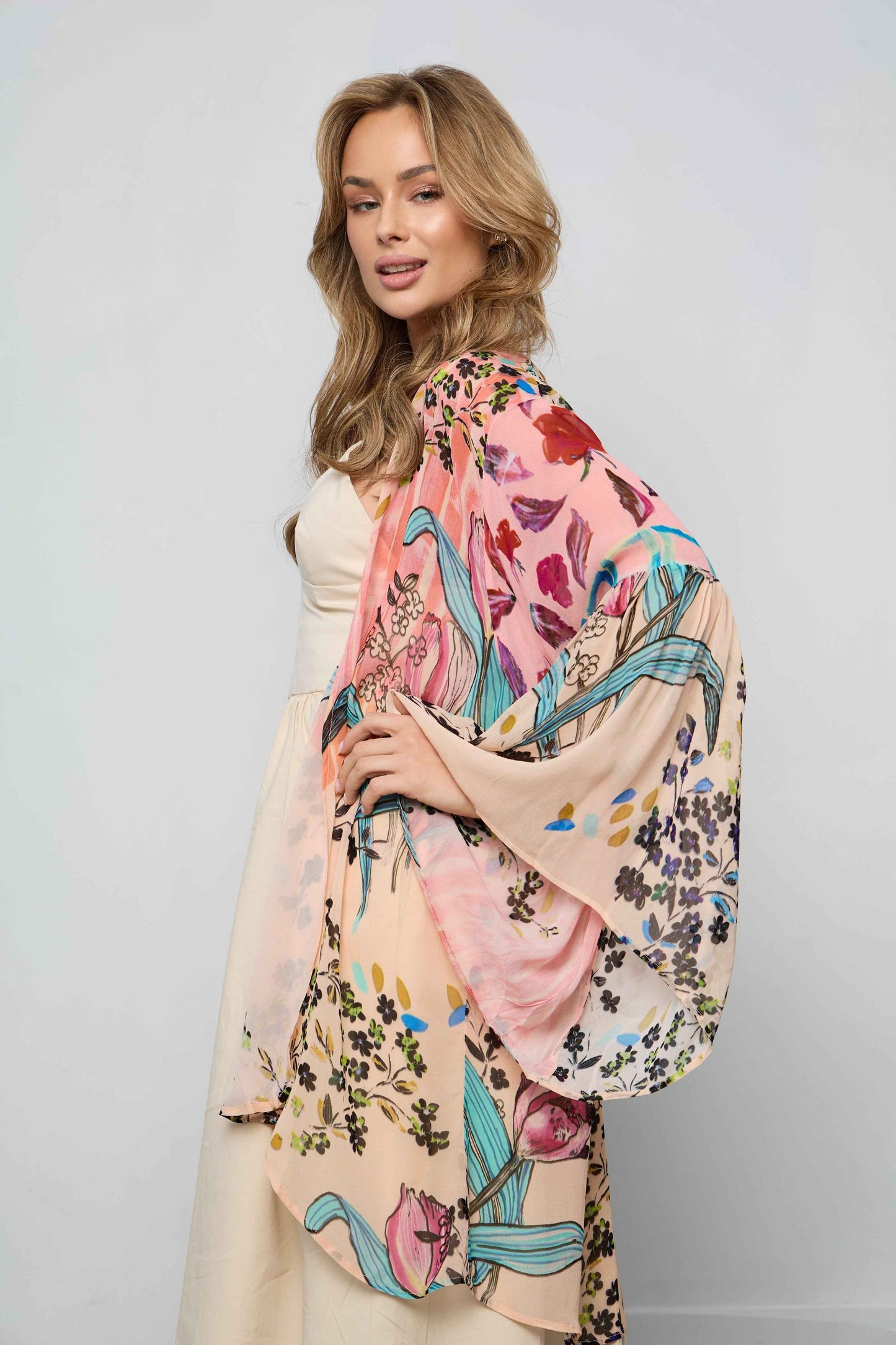 Mystical Garden Ruffle Sleeve Kimono – Pink