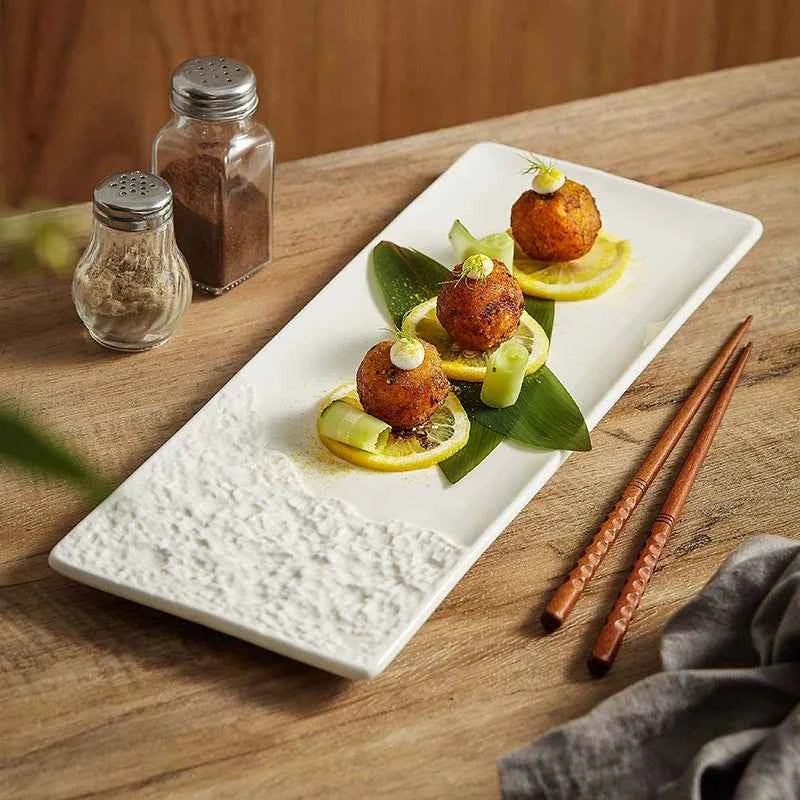 Artisan Stone-Edge Rectangular Ceramic Plate – 14.1" / 18.3"