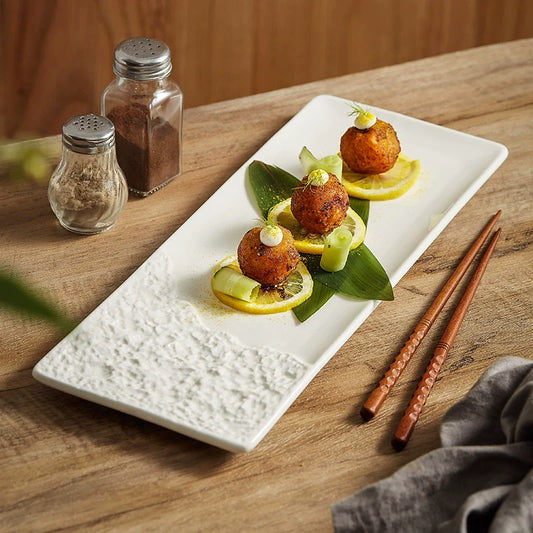 Artisan Stone-Edge Rectangular Ceramic Plate – 14.1" / 18.3"-0