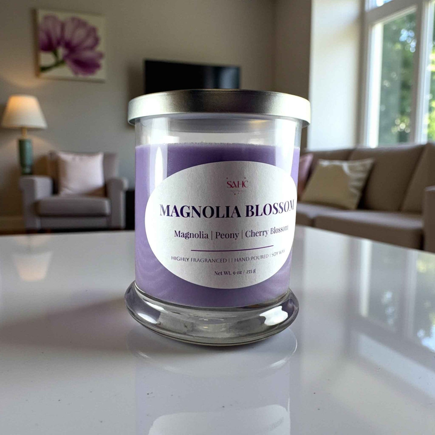 Magnolia Cherry Blossom Scented Soy Candle 9 oz Home Fragrance