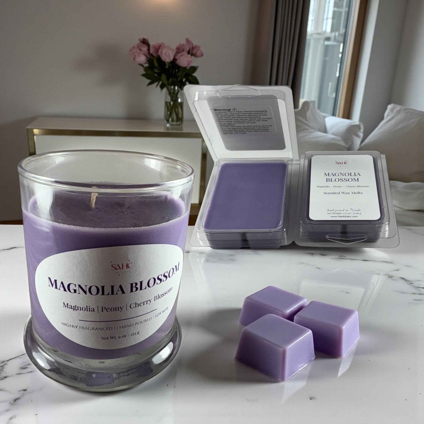 Magnolia Cherry Blossom Scented Soy Candle 9 oz Home Fragrance