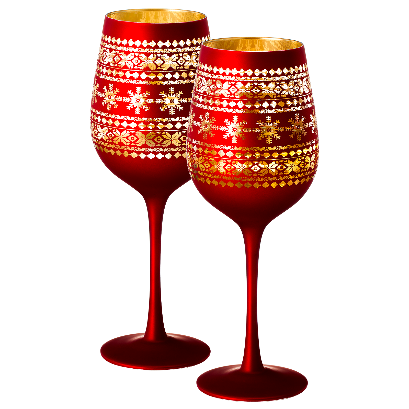Crystal Stemmed Christmas Wine Glasses Goblets - Set of 2 - Vibrant Themed Red & Gold Etched Winter Snow Wonderland Frosted Glass, Perfect Holiday Themed Seasonal Parties, Great for Christmas & Gifts-0