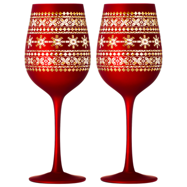 Crystal Stemmed Christmas Wine Glasses Goblets - Set of 2 - Vibrant Themed Red & Gold Etched Winter Snow Wonderland Frosted Glass, Perfect Holiday Themed Seasonal Parties, Great for Christmas & Gifts-1
