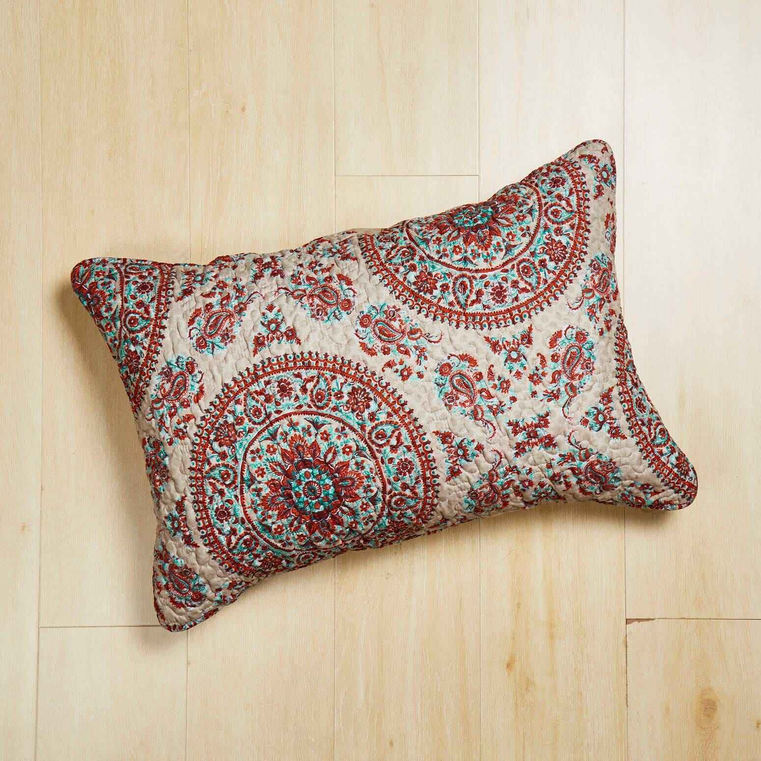 Tache Bohemian Desert Medallion Boteh Paisley Taupe Quilted Pillow Shams (TJ3502)