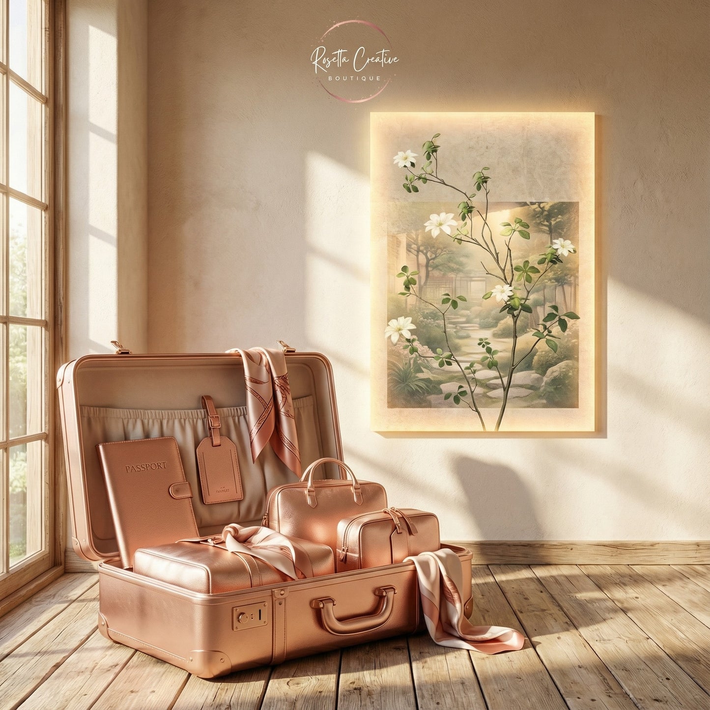 Japanese Style Plant and Flower Canvas Painting for Living Room with Frame