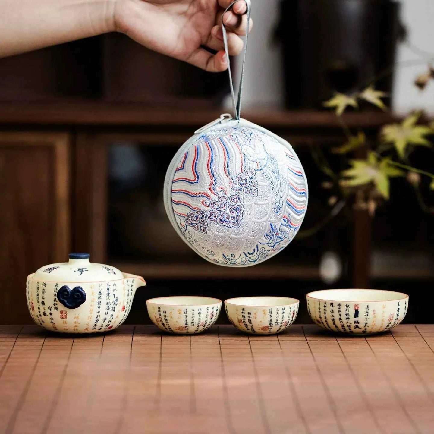 Portable Travel Tea Set – Yanmian White Porcelain with Ruyi Pot & Three Cups