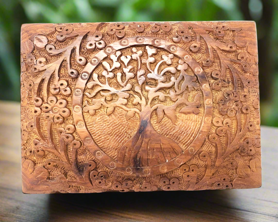 Tree of Life Wooden Keepsake Box for Jewelry and Crystals - Rosetta Creative Boutique