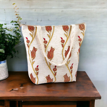 Turkish Kilim Tulip Tote Bag With Zipper Handcrafted - Rosetta Creative Boutique