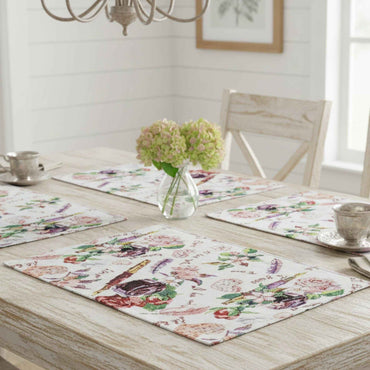 DaDa Bedding Set of 4-Pieces Sweet Love Notes Pink Floral Tapestry Dining Table Placemats 13” x 19”