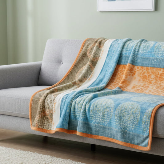 DaDa Bedding Papaya Beach Orange & Blue Reversible Soft Fleece Flannel Throw Blanket (XY9841)-0