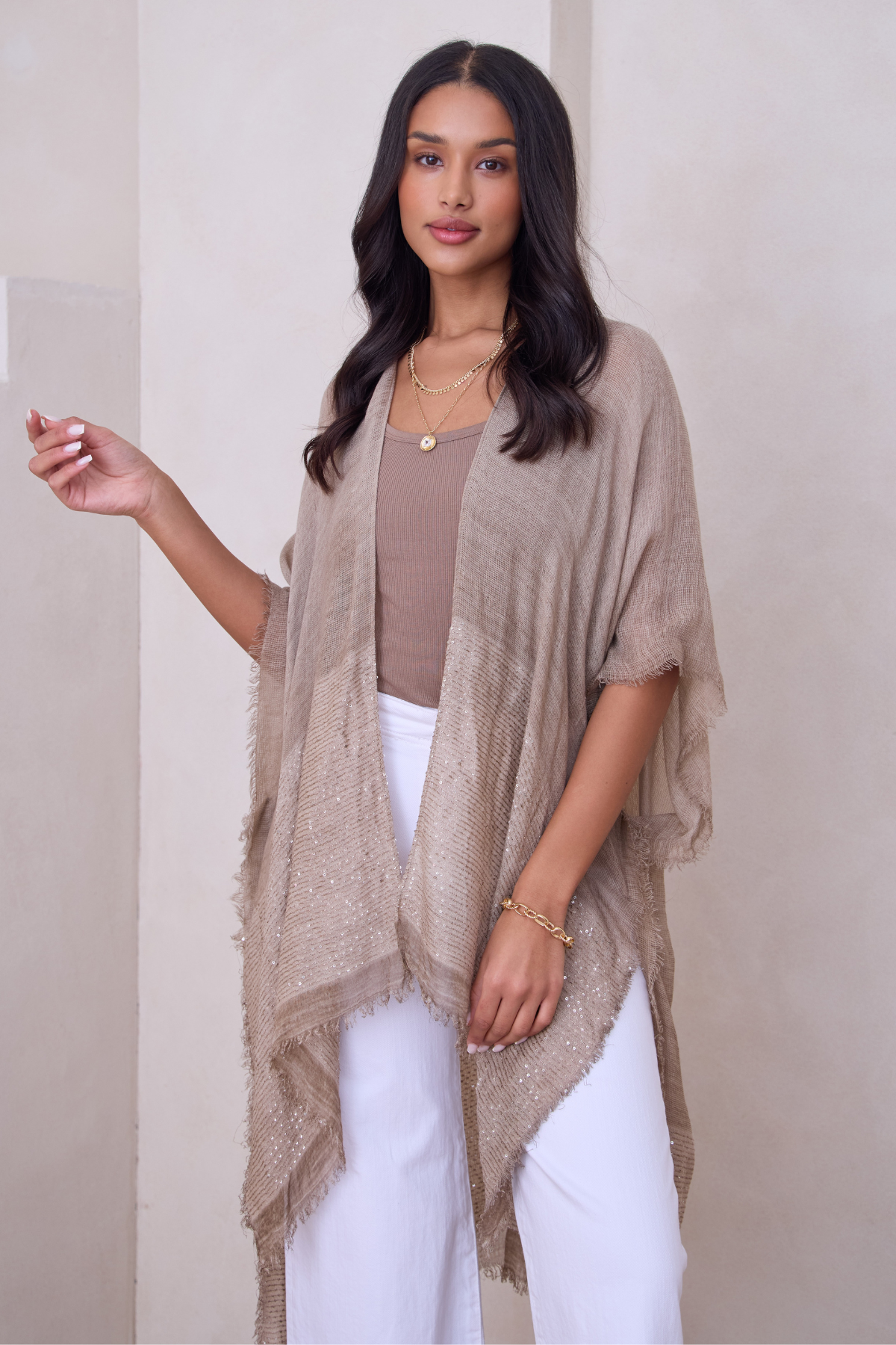 Fringed Sequin Kimono