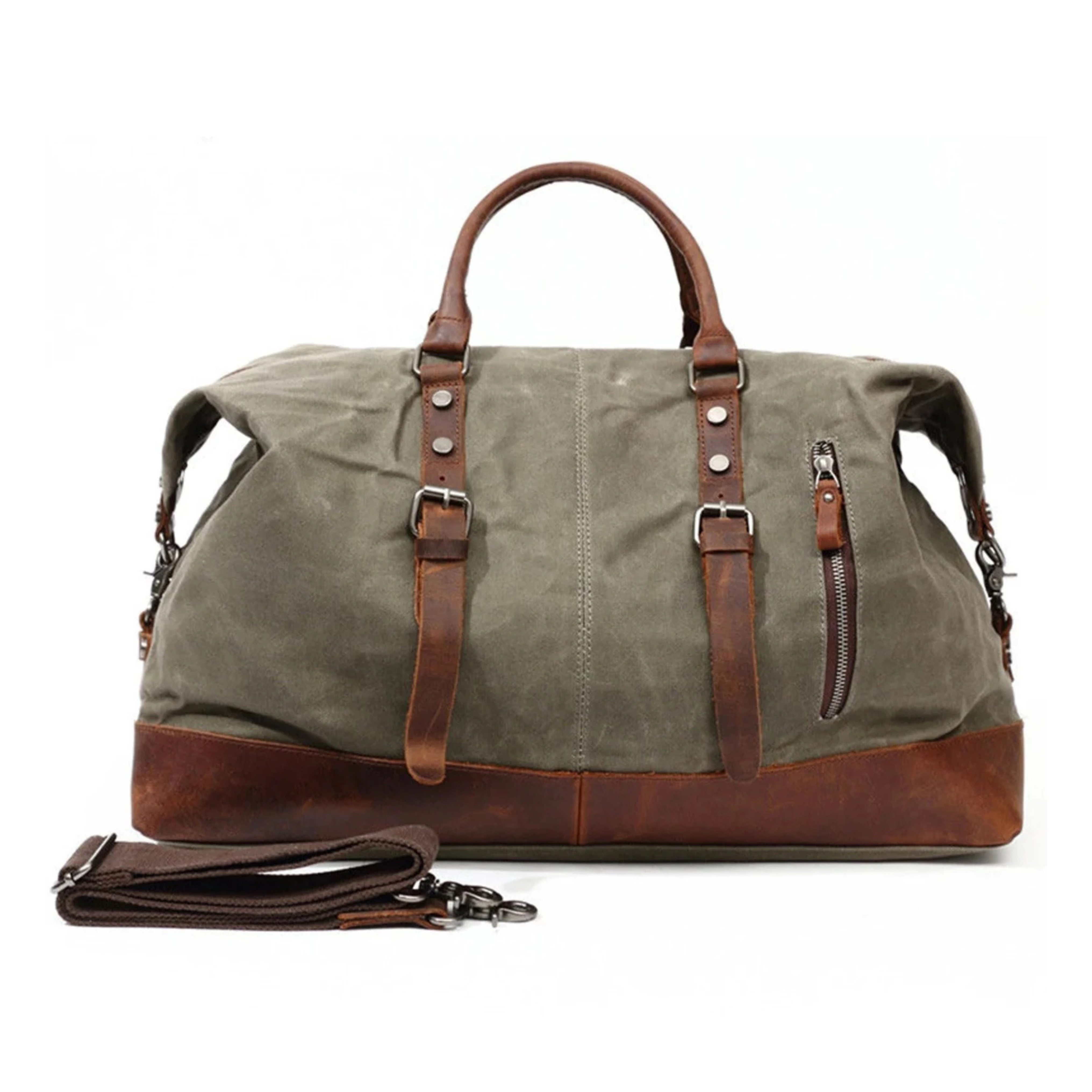 Premium Wax Canvas Duffel Bag Vintage Leather Holdall Overnight - Rosetta Creative Boutique
