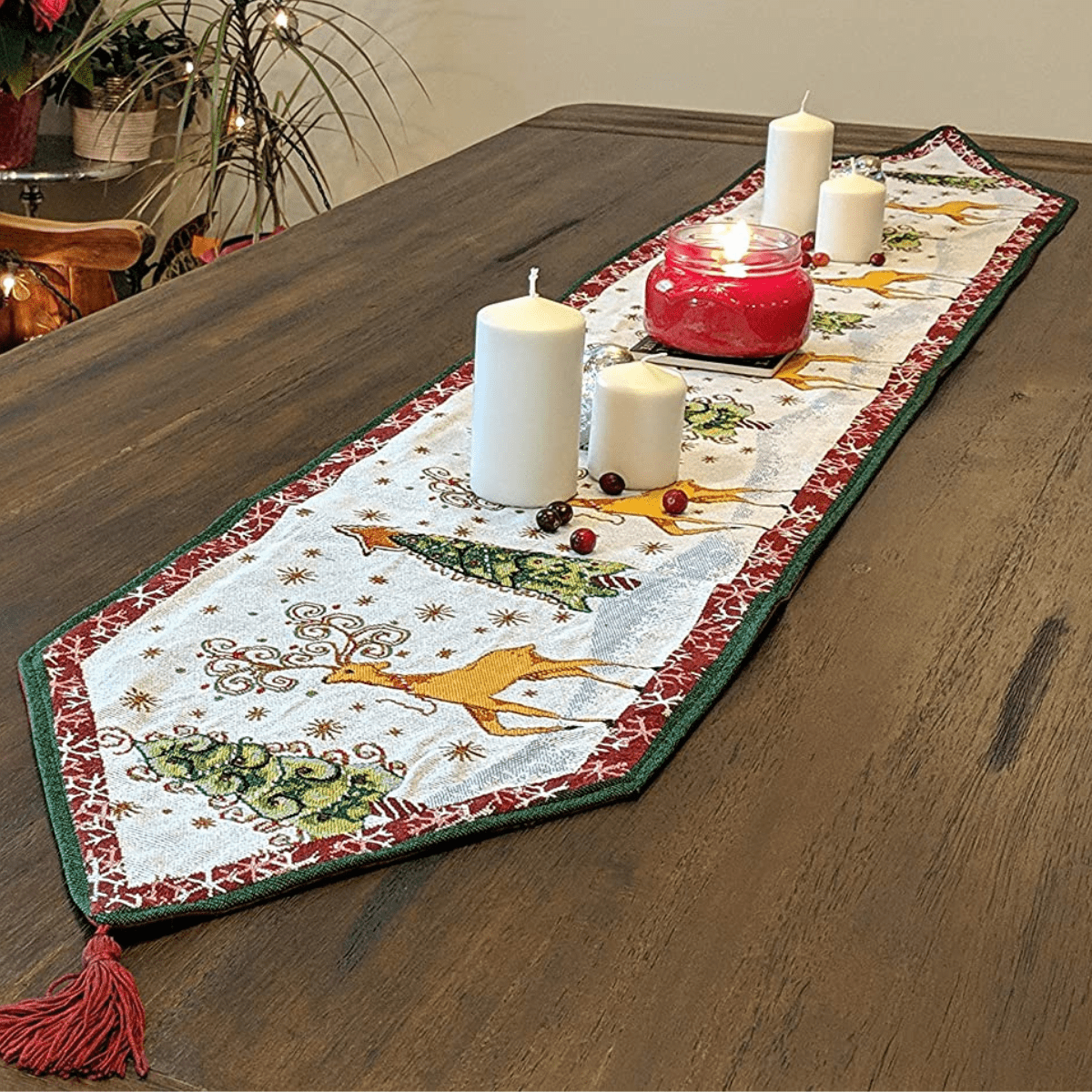 Tache Winter Forest Reindeer Vintage Holiday Woven Tapestry Table Runners (9192TR)
