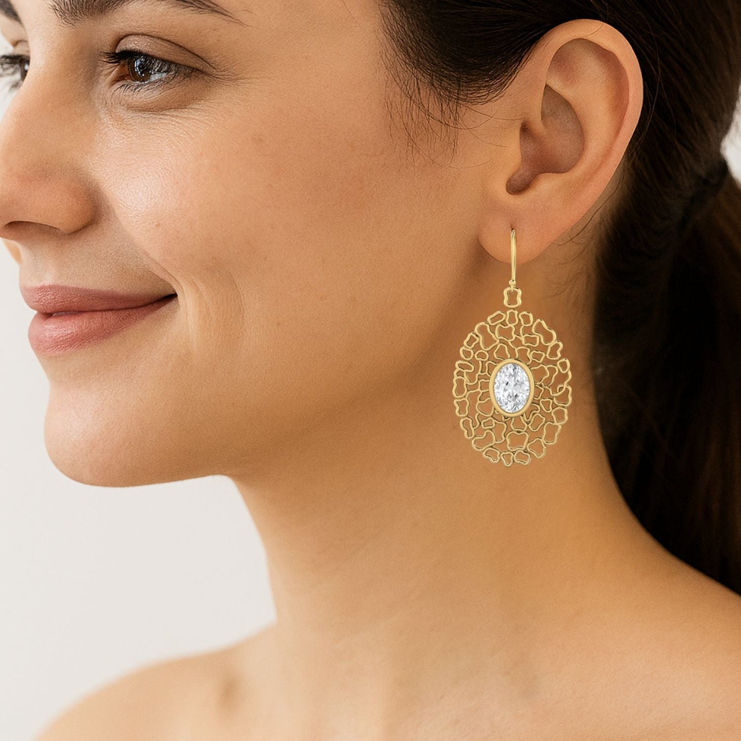 Moissanite Drop Earrings in Artistic Openwork Design - Sterling Silver - Rosetta Creative Boutique