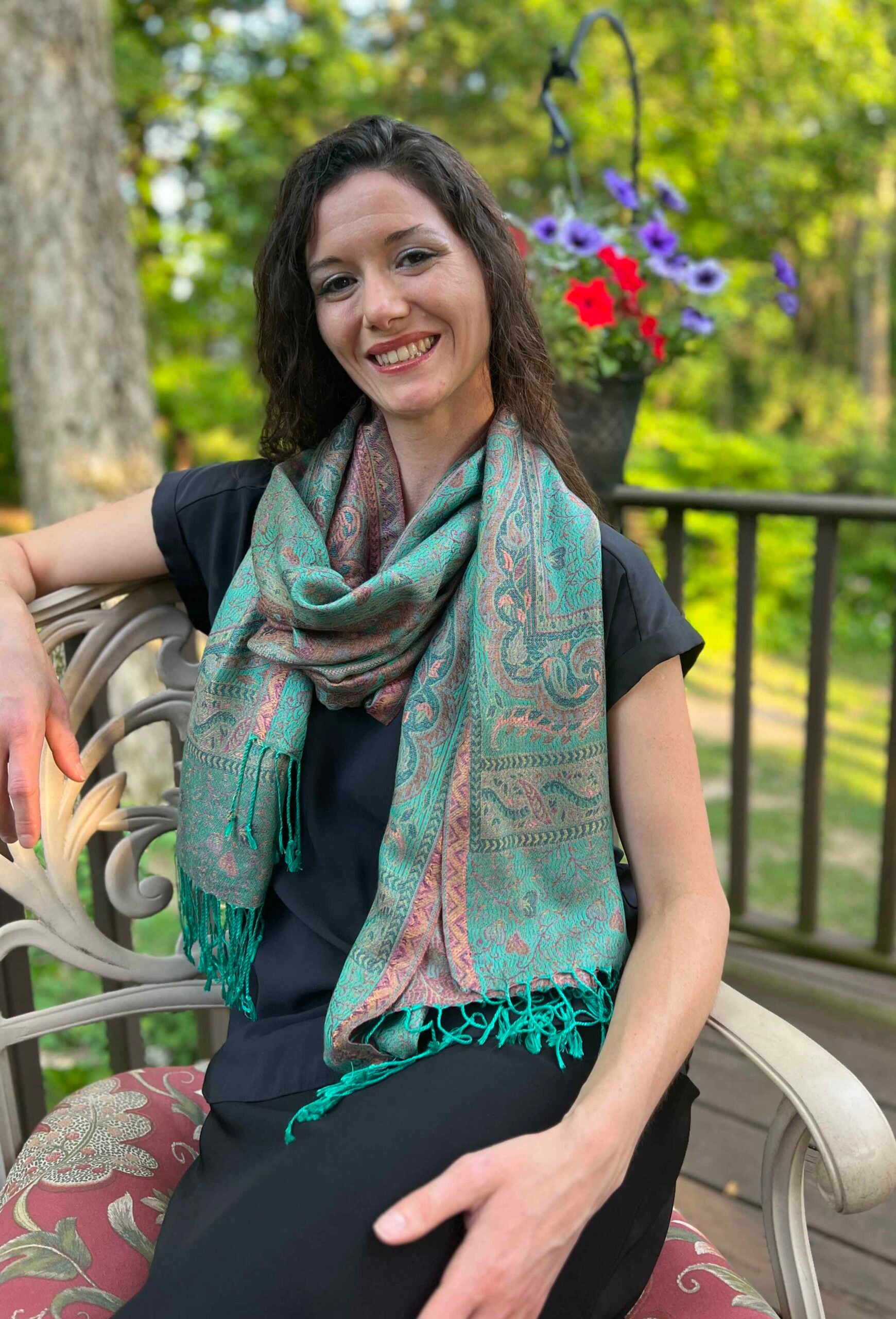 Emerald Green Pashmina Scarf - Reversible Jamawar Modal Silk - Rosetta Creative Boutique