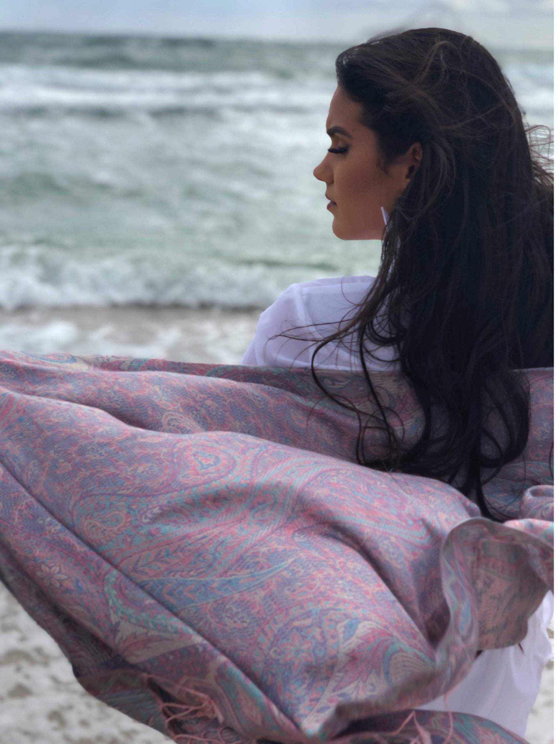 Kashmir Inspired Light Pink Jamawar Pashmina Scarf - Rosetta Creative Boutique