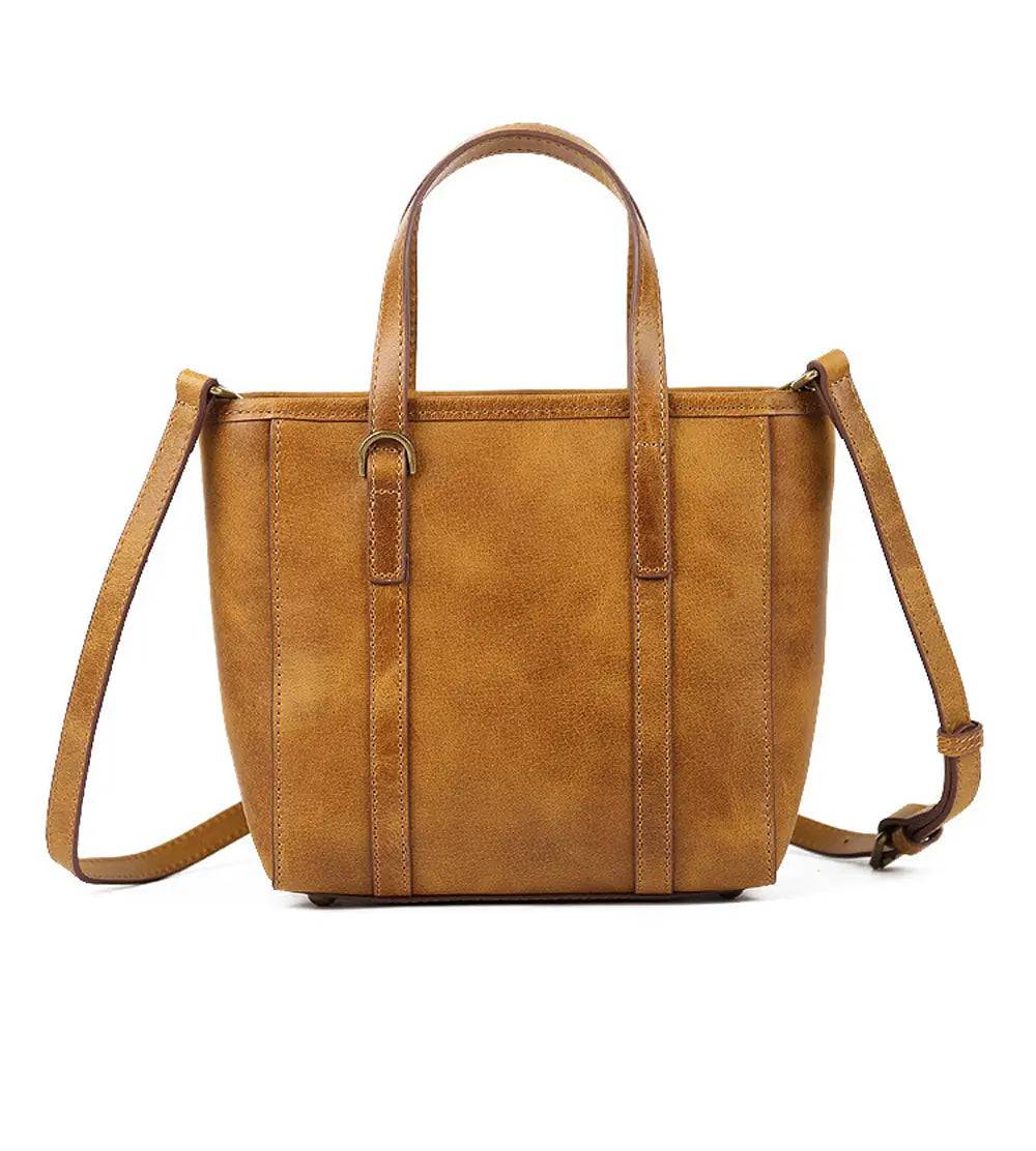 Vintage Leather Tote Bag with Gold Hardware for Antique Charm and Timeless Style - Rosetta Creative Boutique