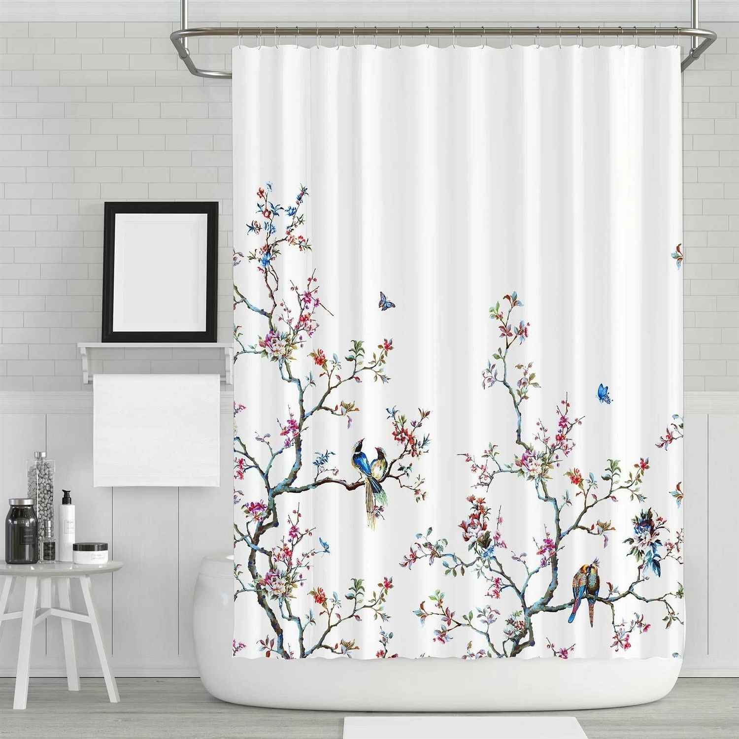 72-in. White Blue Pink Floral Tree Bird Butterfly Japanese Style