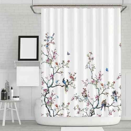 72-in. White Blue Pink Floral Tree Bird Butterfly Japanese Style