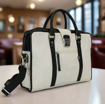 Premium White Top Grain Leather Briefcase 14 Inch Laptop With Lock - Rosetta Creative Boutique
