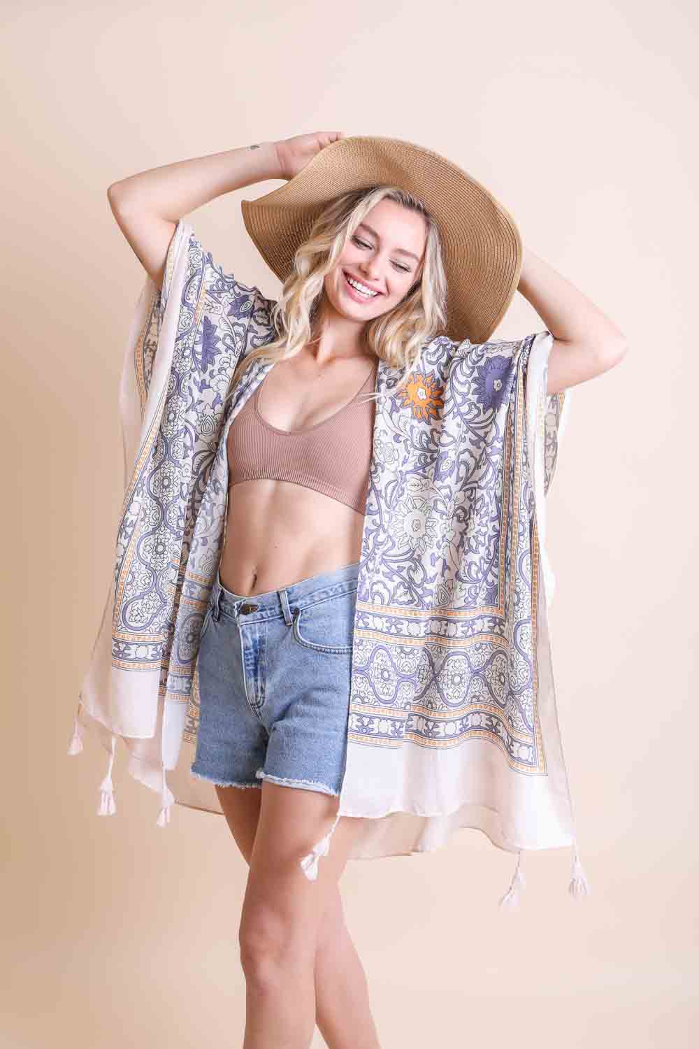 Moroccan Inspired Tapestry Kimono Boho Flowy Lightweight Coverup