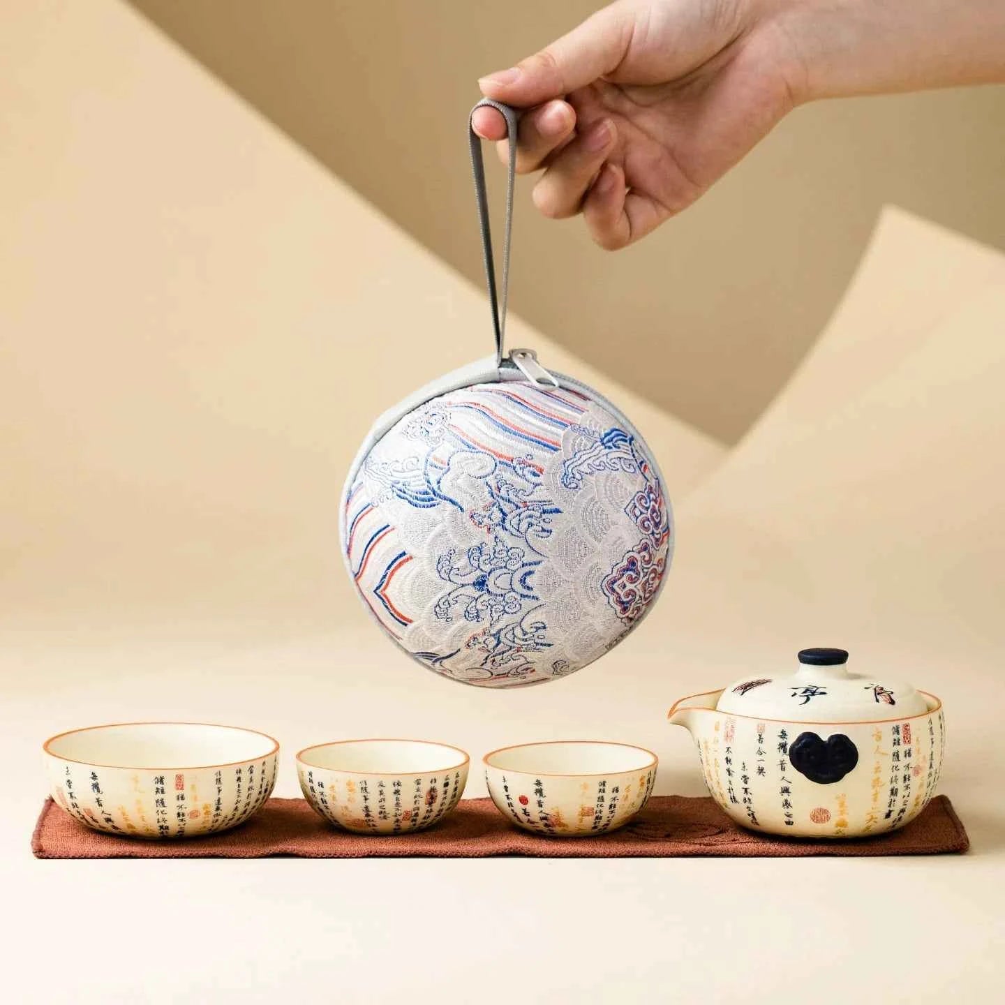 Portable Travel Tea Set – Yanmian White Porcelain with Ruyi Pot & Three Cups