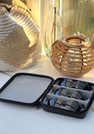 Vegan Leather Travel Case For Sunglasses Holds 3 Pairs - Rosetta Creative Boutique