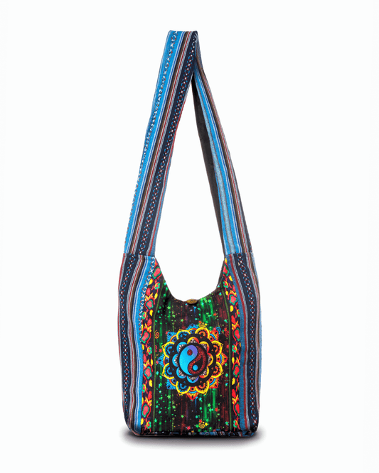 Kathmandu Yin Yang Print Hobo Bag Handmade Cotton Crossbody - Rosetta Creative Boutique