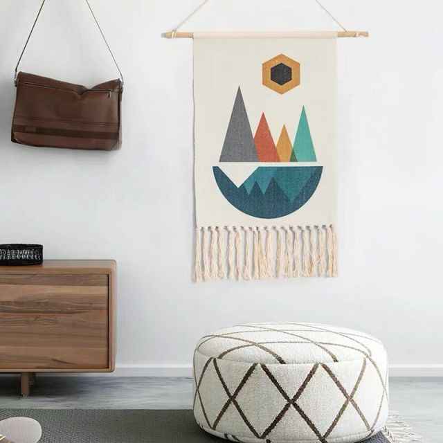 Cotton Linen Bohemian Tassel Geometric Tapestry Wall Hanging Decor