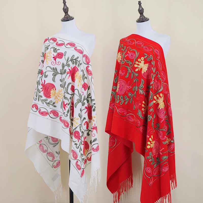 Gourd Pomegranate Blossom Embroidered Scarf Cashmere Shawl