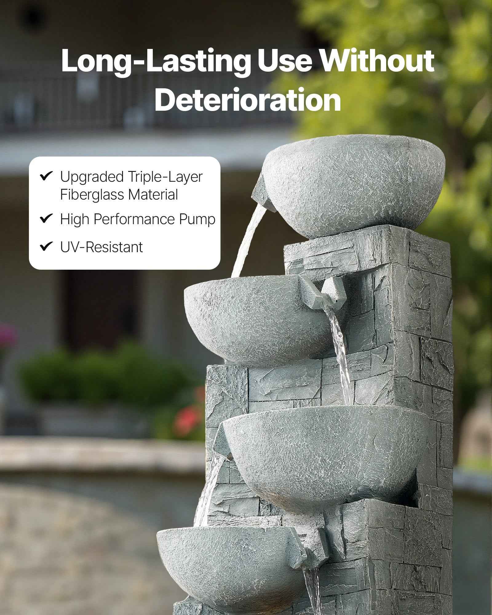 Outdoor Water Fountain 5-Tier Bowl-Shaped Cascading 31.5 cm