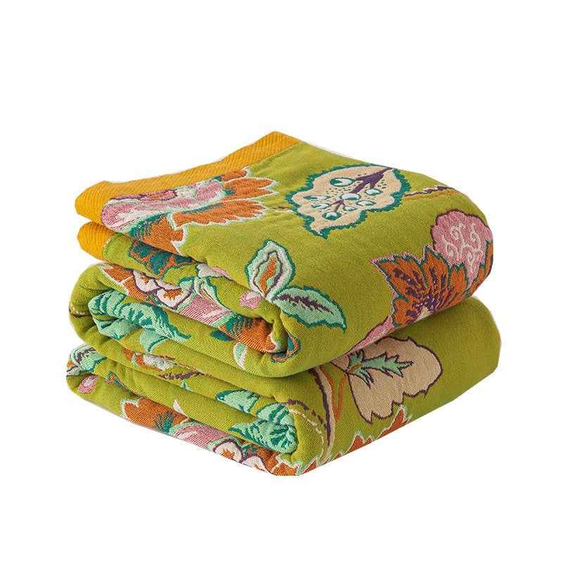 Pure Cotton Layer Gauze Towel Blanket Plant Pattern Summer Bedding 150x200cm