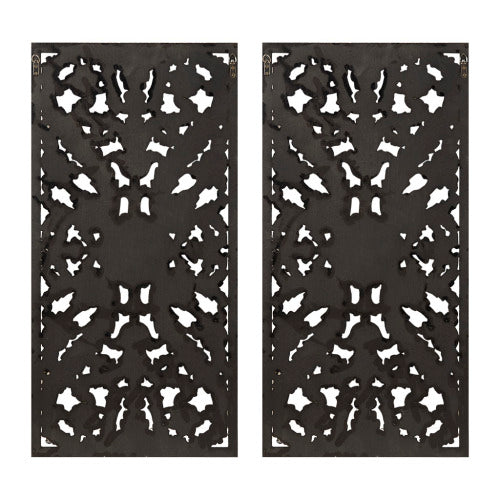 Antique Bronze Distressed Carved Lotus Wall Panels (Set of 2)