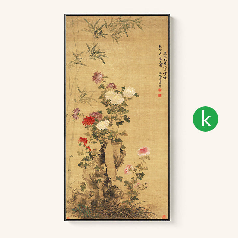 Quadruple Flower And Bird Chinese Painting Entrance Vertical Plate Painting