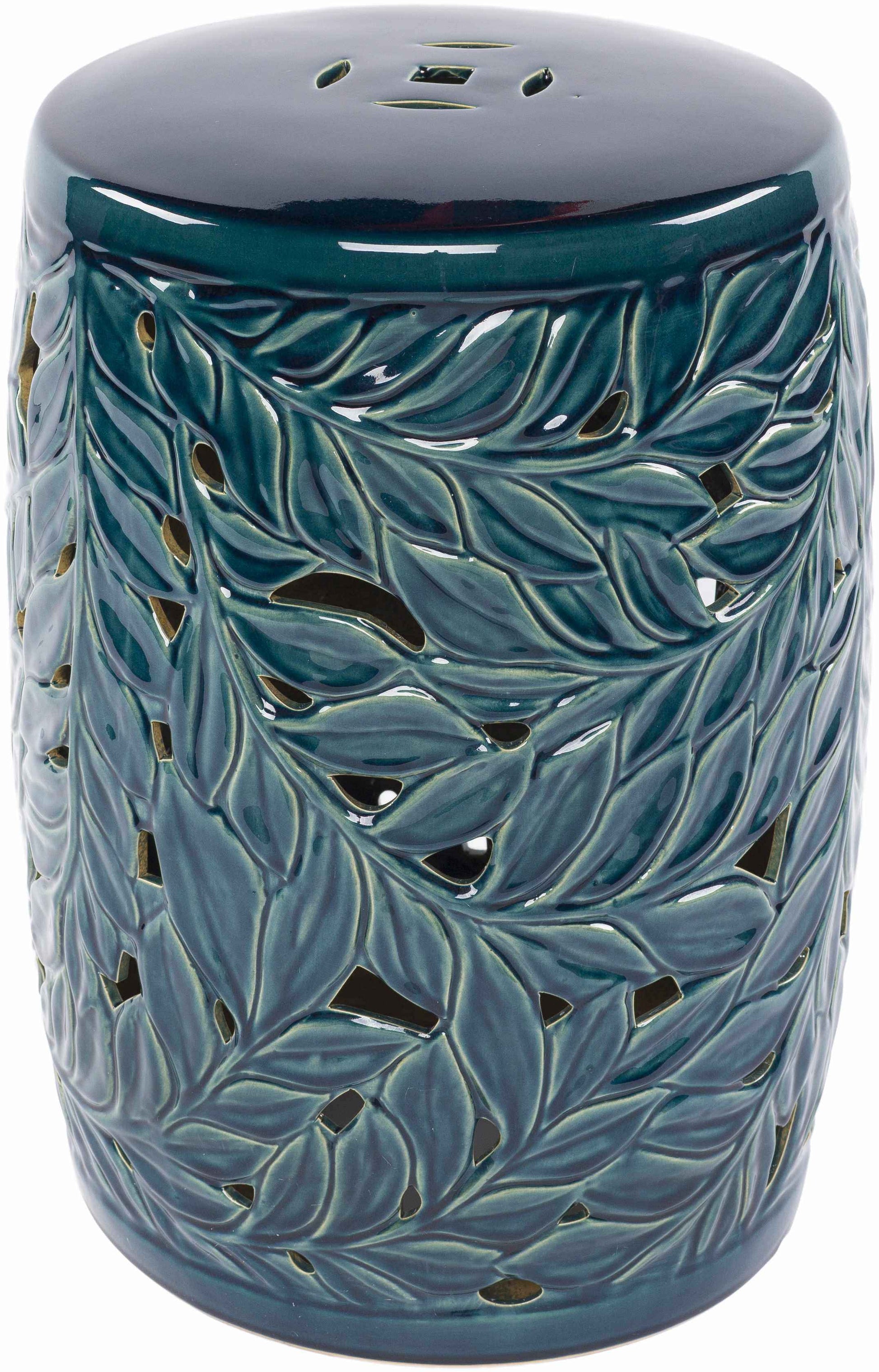 Daguioman Teal Leaf Ceramic Stool