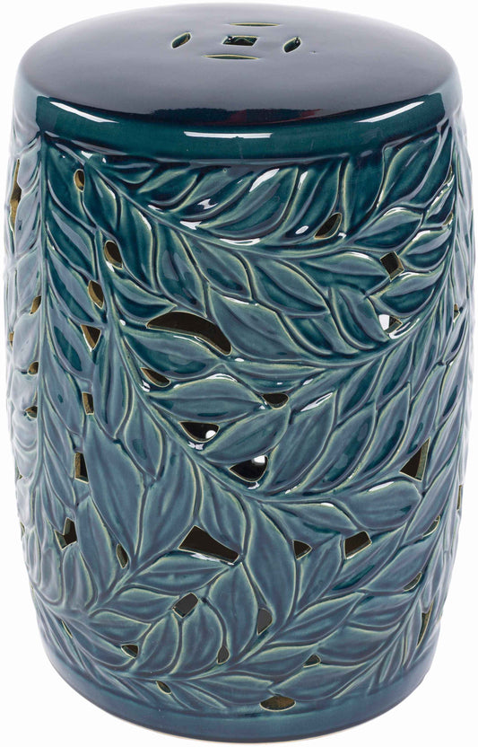 Daguioman Teal Leaf Ceramic Stool