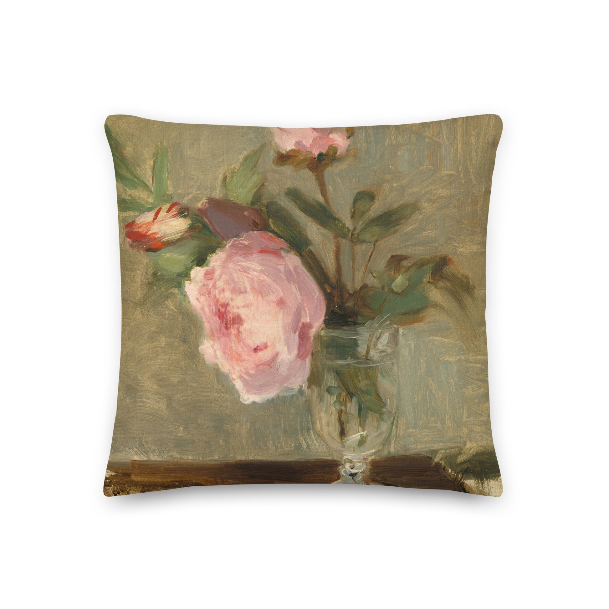 Peonies Linen Throw Pillow by Berthe Morisot - Premium Quality Decorative Cushion for Elegant Home Decor - Rosetta Creative Boutique
