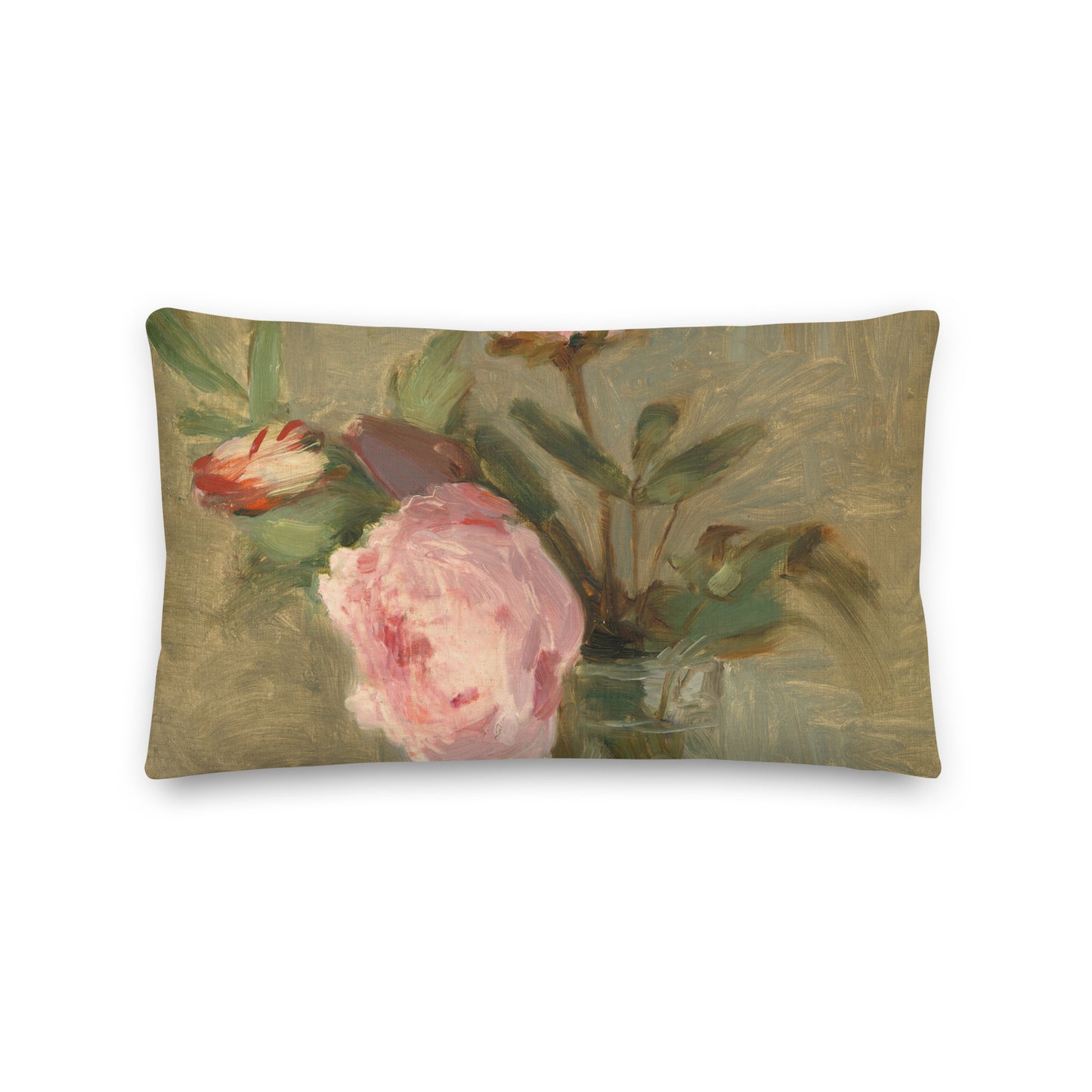 Peonies Linen Throw Pillow by Berthe Morisot - Premium Quality Decorative Cushion for Elegant Home Decor - Rosetta Creative Boutique