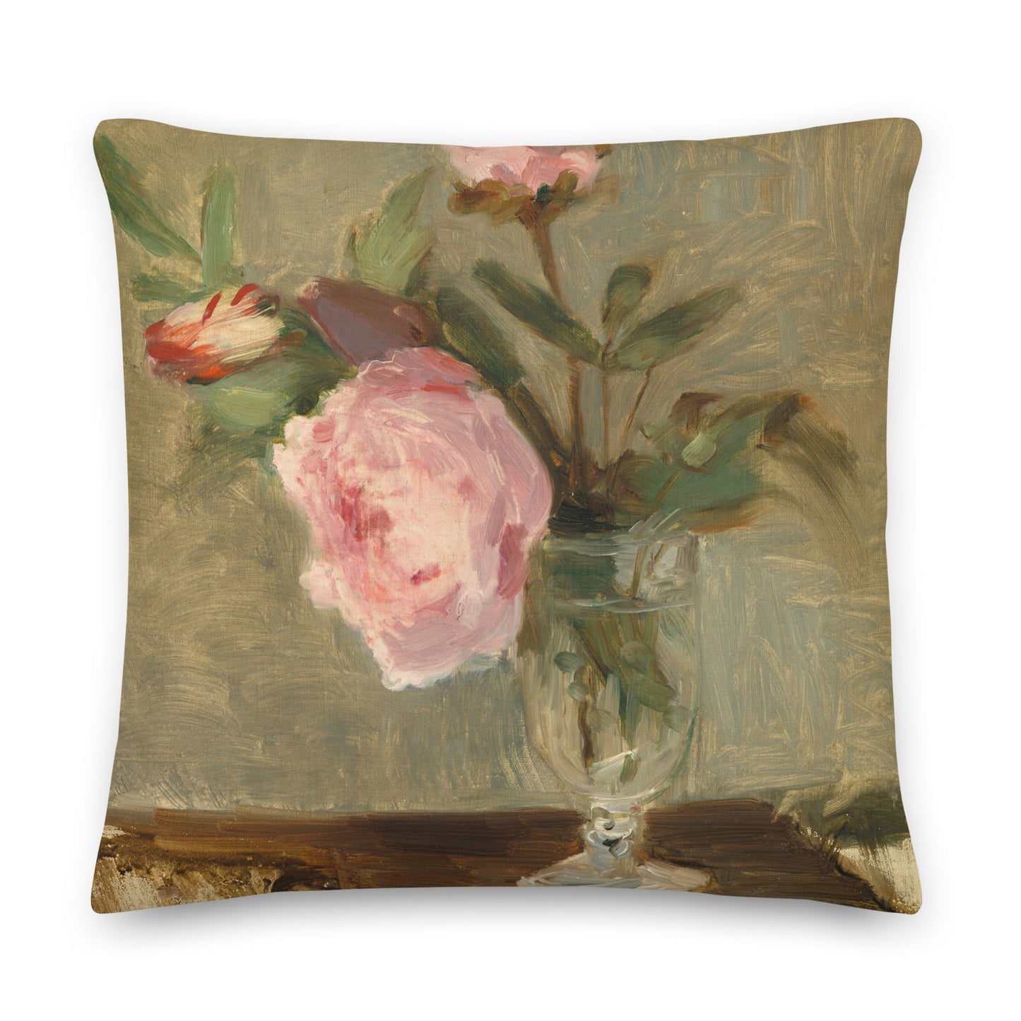 Peonies Linen Throw Pillow by Berthe Morisot - Premium Quality Decorative Cushion for Elegant Home Decor - Rosetta Creative Boutique