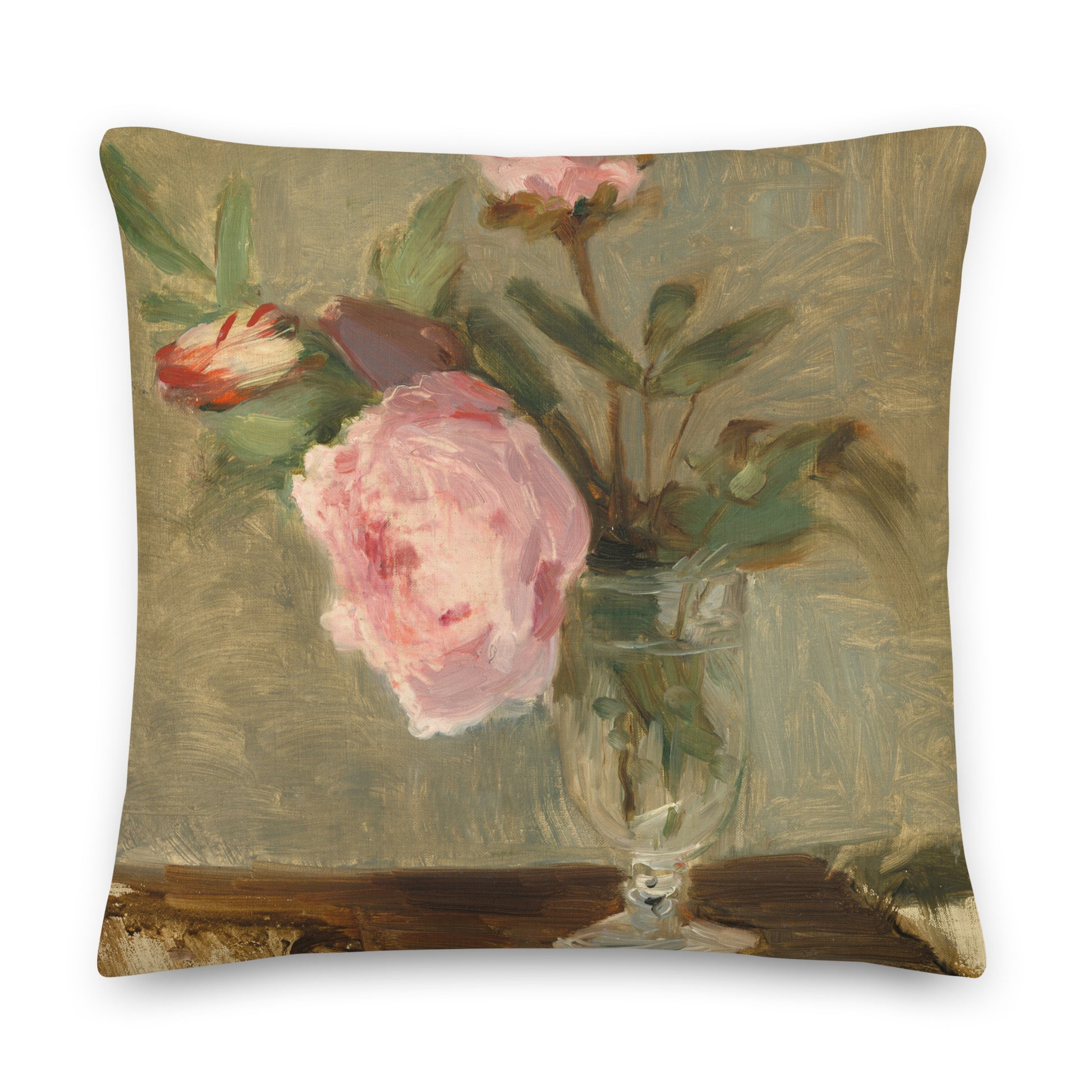 Peonies Linen Throw Pillow by Berthe Morisot - Premium Quality Decorative Cushion for Elegant Home Decor - Rosetta Creative Boutique