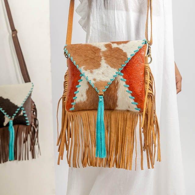 Authentic Suede Leather Bohemian Fringe Crossbody Purse - Rosetta Creative Boutique